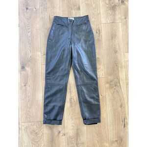 TWINS LEATHER COMPANY 6 Black leather pants rocker High rise lambs leather mom